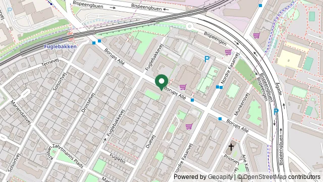Kort der viser, hvor Fuglebakken Dyreklinik ligger: Borups Alle 127, 2000 Frederiksberg
